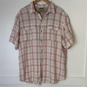 Columbia Men's Beige and Red Plaid Button Down Shirt